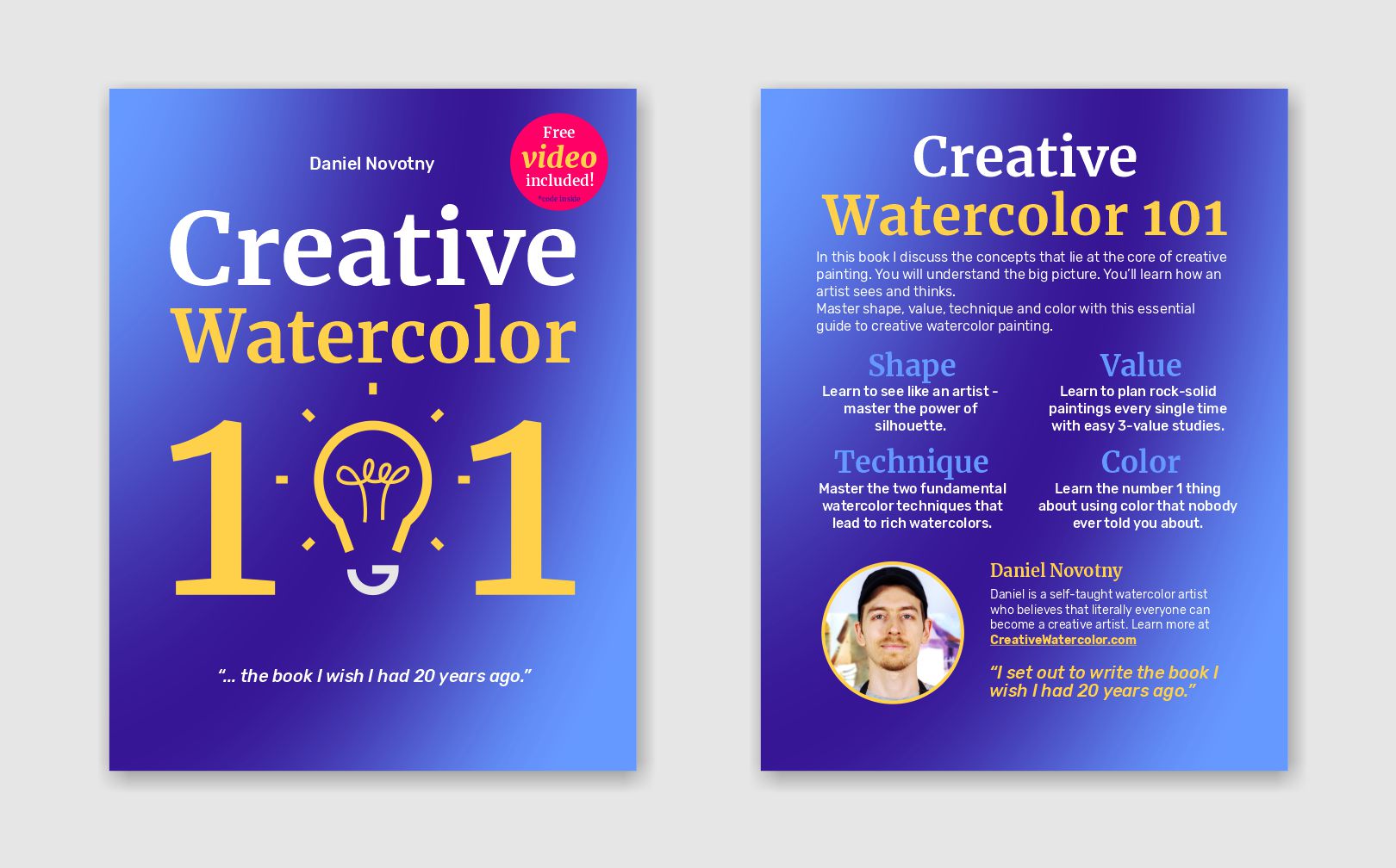 'Creative Watercolor 101' book by Daniel Novotny, front & back cover